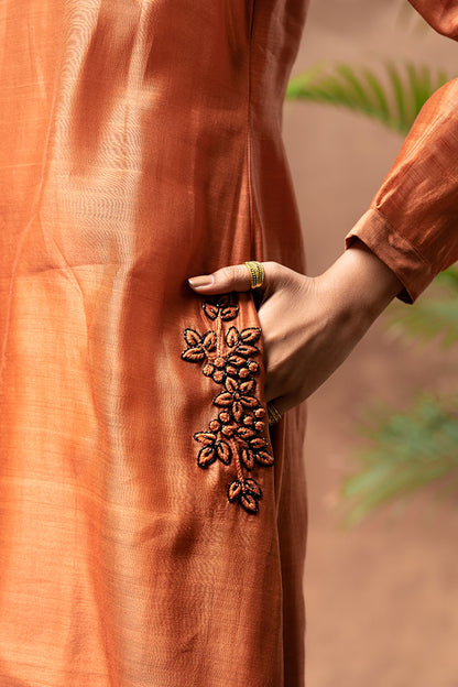 'ANAYA' Handloom Chanderi Silk Hand Embroidered Dress