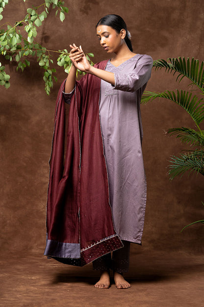 'NAAZ' Cotton Silk Hand Embroidered Kurta, Pant & Dupatta Set