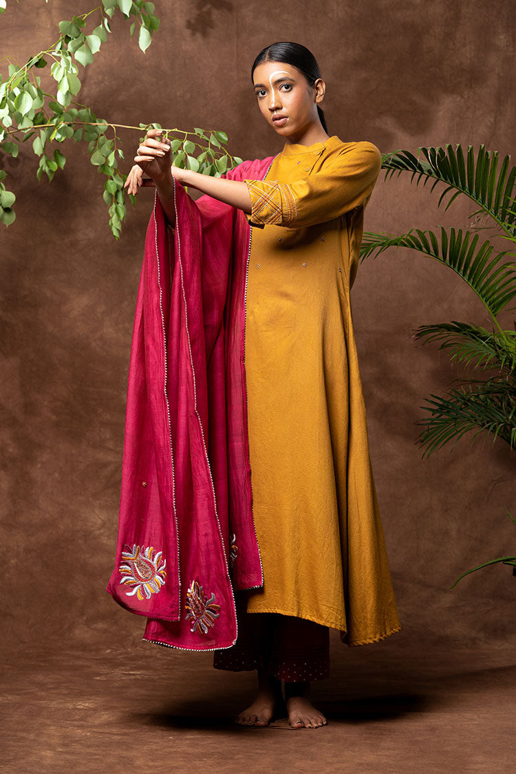 'MUGHAL BOOTA' Cotton Silk Hand Embroidered Kurta, Pant & Dupatta Set