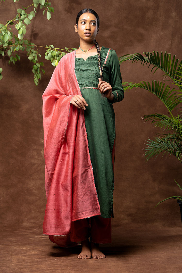 'LAKEERAIN' Cotton Silk Hand Embroidered Kurta, Pant & Dupatta Set