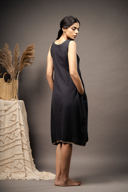 'BACK TO GRASSROOTS' Black Handwoven Cotton Dress