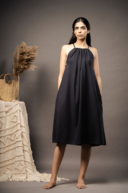 'TAKE ME SOMEWHERE' Black Handwoven Cotton Dress