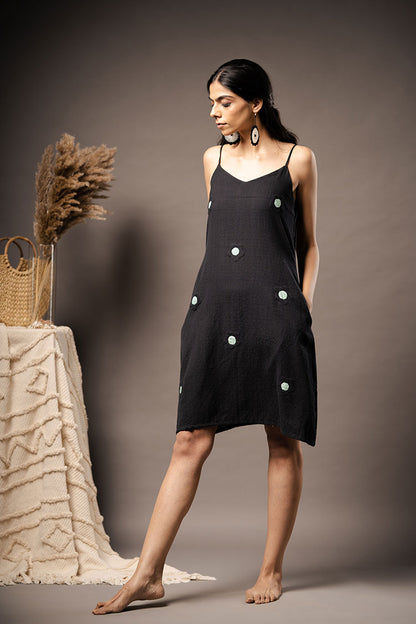 'SUNNY SIDE UP' Black Handwoven Cotton Dress