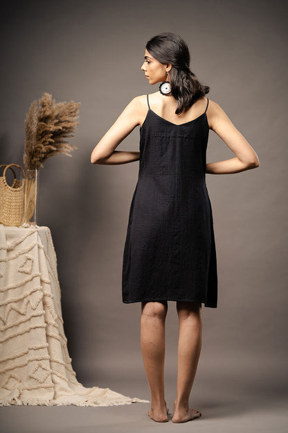 'SUNNY SIDE UP' Black Handwoven Cotton Dress