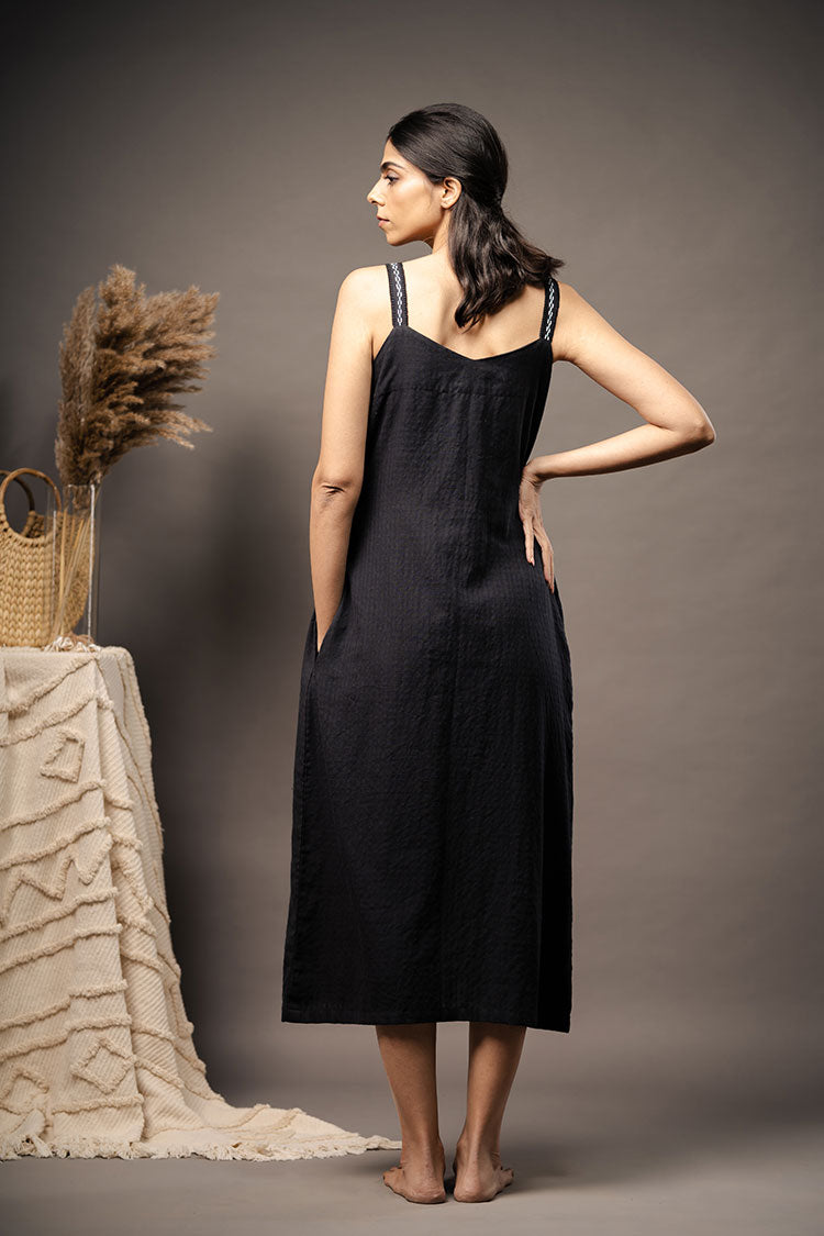 'THE PANACHE' Black Handwoven Cotton Dress