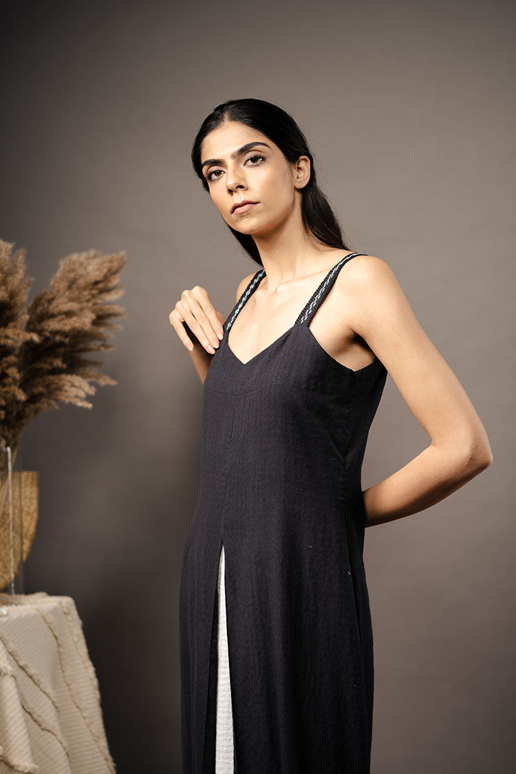 'THE PANACHE' Black Handwoven Cotton Dress