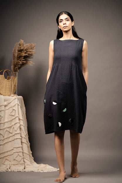 'HALF MOON' Black Handwoven Cotton Dress