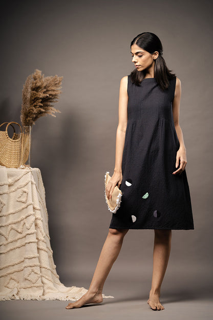 'HALF MOON' Black Handwoven Cotton Dress