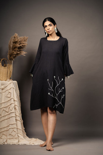 'TREE OF LIFE' Black Handwoven Cotton Dress