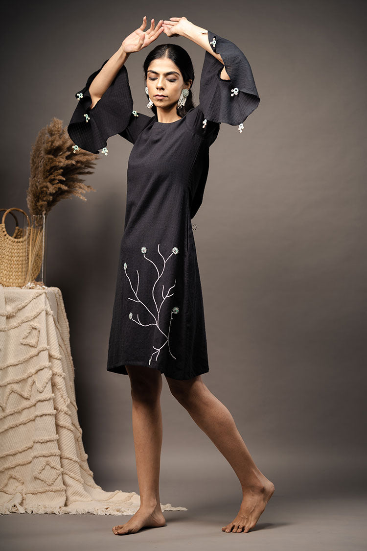 'TREE OF LIFE' Black Handwoven Cotton Dress