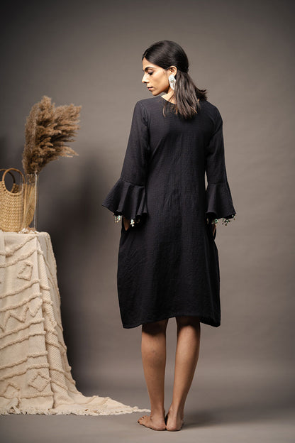 'TREE OF LIFE' Black Handwoven Cotton Dress