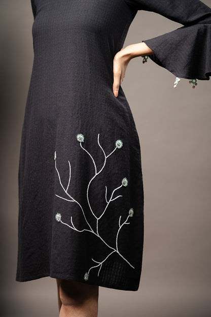 'TREE OF LIFE' Black Handwoven Cotton Dress