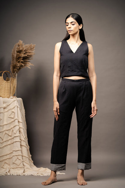 'THE PROPOSAL' Black And White Handwoven Cotton Co-ord Set With Mulmul Shrug