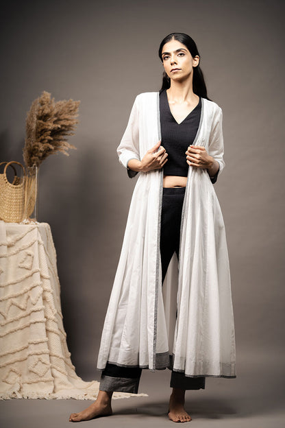 'THE PROPOSAL' Black And White Handwoven Cotton Co-ord Set With Mulmul Shrug