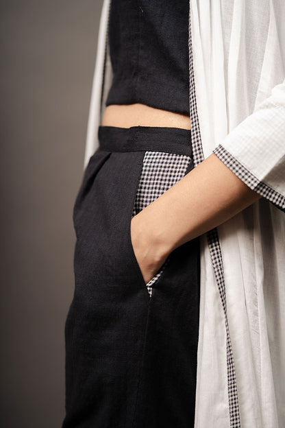 'THE PROPOSAL' Black And White Handwoven Cotton Co-ord Set With Mulmul Shrug