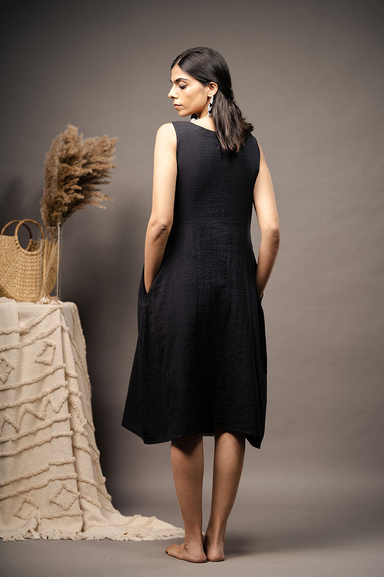 'PLACE THE DOT' Black And White Handwoven Cotton Dress