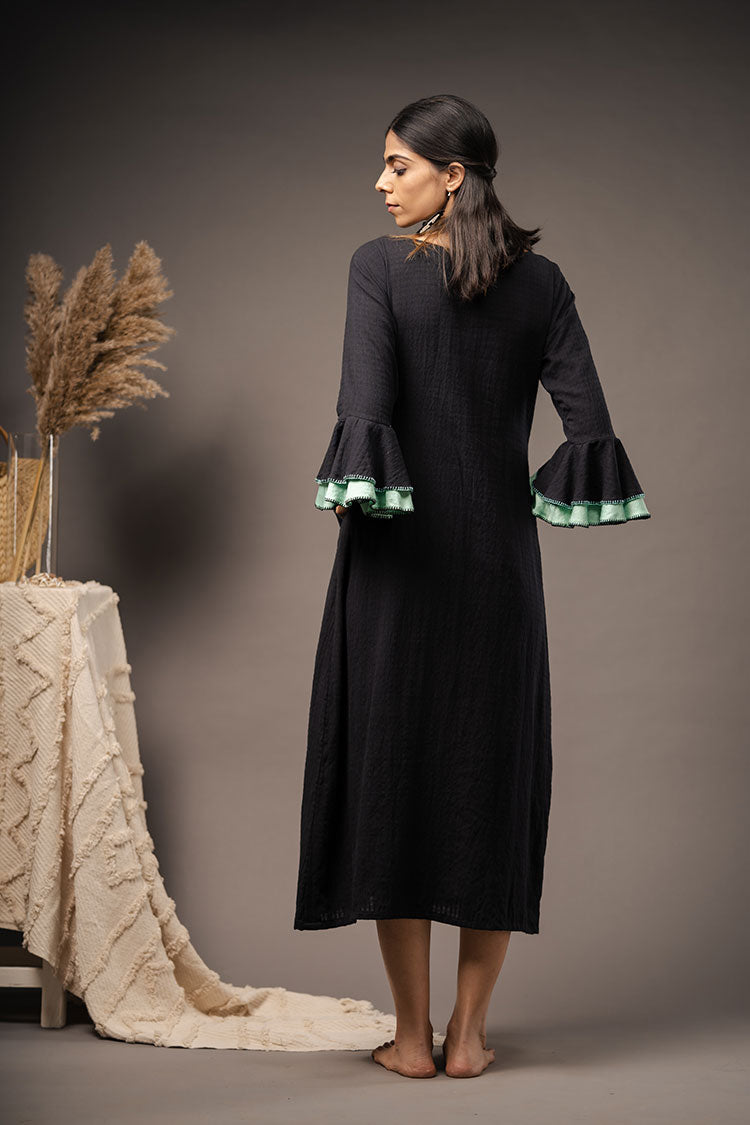 'MIDSUMMER NIGHT'S DREAM' Black Handwoven Cotton Dress