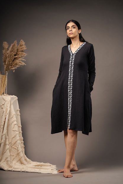 'AGELESS BEAUTY' Black Handwoven Cotton Dress