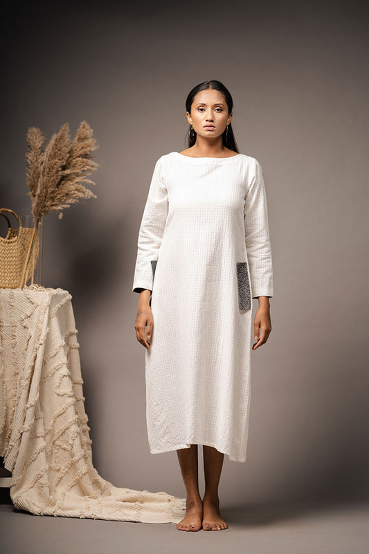 'SPRINKLE' White Handwoven Cotton Dress