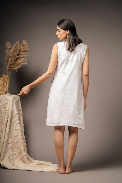 'THE DESTINY' Black And White Handwoven Cotton Dress With Shrug