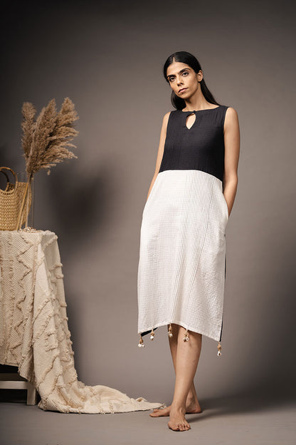 'GRASSROOTS' Black And White Handwoven Cotton Dress