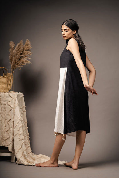 'GRASSROOTS' Black And White Handwoven Cotton Dress