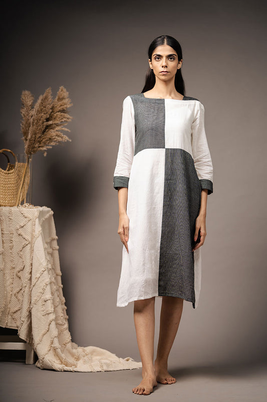 'HIERARCHY' Black And White Handwoven Cotton Dress