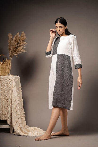 'HIERARCHY' Black And White Handwoven Cotton Dress