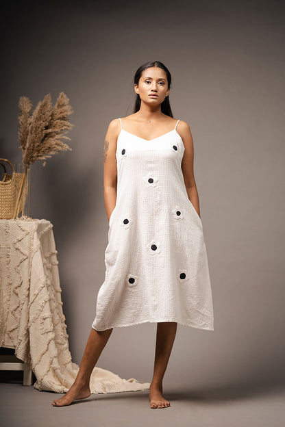 'SUNNY SIDE UP' White Handwoven Cotton Dress