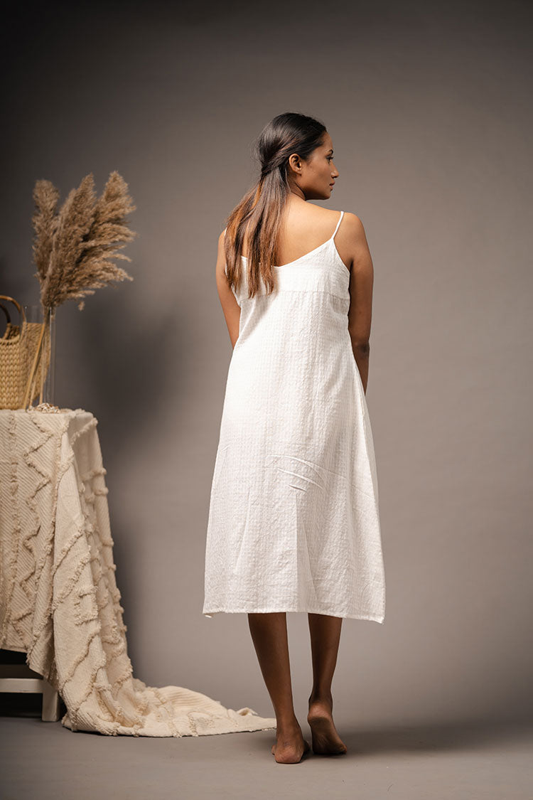 'SUNNY SIDE UP' White Handwoven Cotton Dress