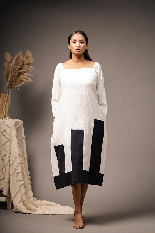 'WAY TO HEAVEN' Black And White Handwoven Cotton Dress