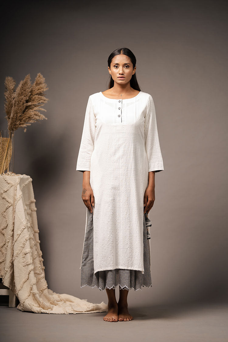 'FINESSE' White Handwoven Cotton Co-ord Set Dress