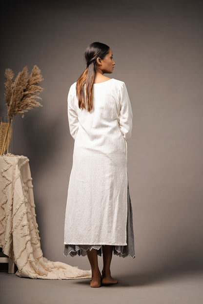 'FINESSE' White Handwoven Cotton Co-ord Set Dress