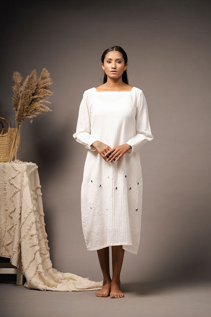 'MOTTAINAI' White Handwoven Cotton Dress