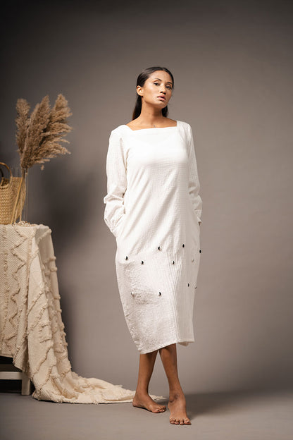 'MOTTAINAI' White Handwoven Cotton Dress