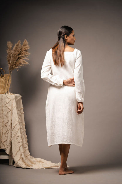 'MOTTAINAI' White Handwoven Cotton Dress